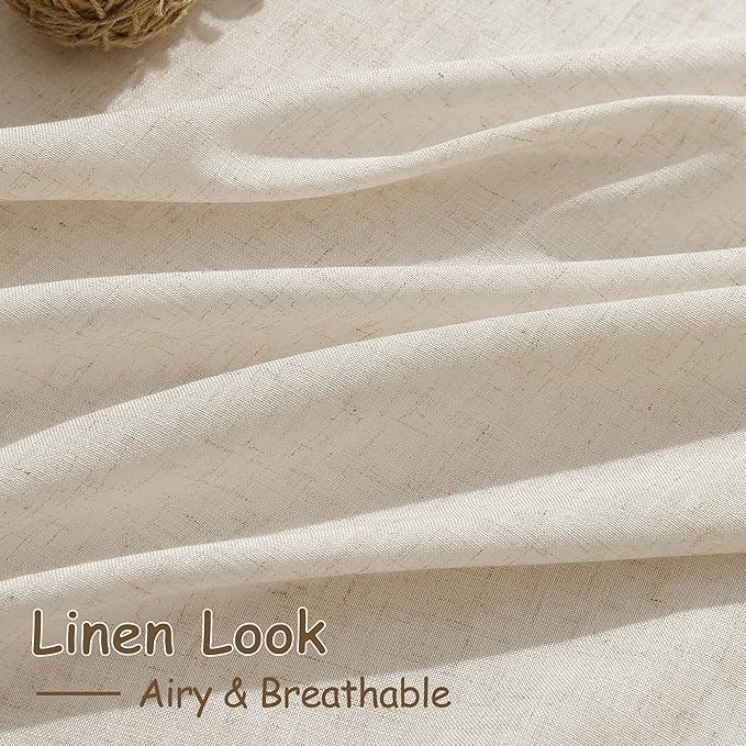 Cream Beige Linen Curtains for Living Room 126 Inches Long Light Filtering Semi Sheer Curtain Back Tab Modern Farmhouse Decor Elegant Drapes Floor to Ceiling High Window for Bedroom 52x126, 2 Panels