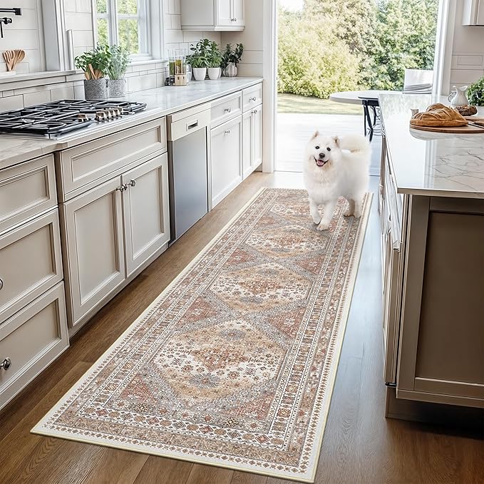 3x6 Runner Rug, Thin Entryway Non Slip Washable Rugs for Entryway, Runners for Hallways, Low Pile Vintage Soft Rugs for Living Room, Kitchen, Bedroom Rug(Orange,3'x6')