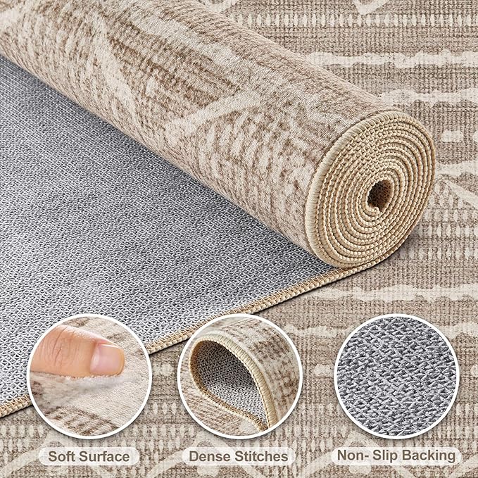 Nakagishi 7x9 Area Rugs Living Room: Washable Boho Large Neutral Soft Farmhouse Rug Stain Resistant Modern Geometric Non-Slip Indoor Floor Carpet for Bedroom Nursery Kids Playroom Office Dining Room