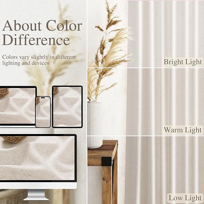 Beige Kitchen Cafe Curtains 45 Inch Length 2 Panel Set Back Tab Pocket Semi Sheer Light Filtering Short Curtain Natural Farmhosue Small Curtains for Basement Window Bathroom Living Room 52x45