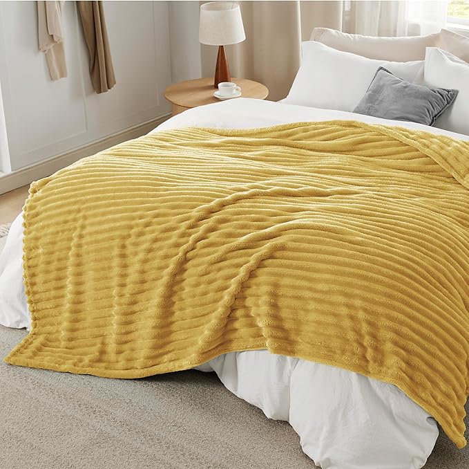 Bedsure GentleSoft Yellow Fleece Blanket for Couch - Cozy Soft Blankets for Women, Cute Small Throws for Girls, 108x90 Inches