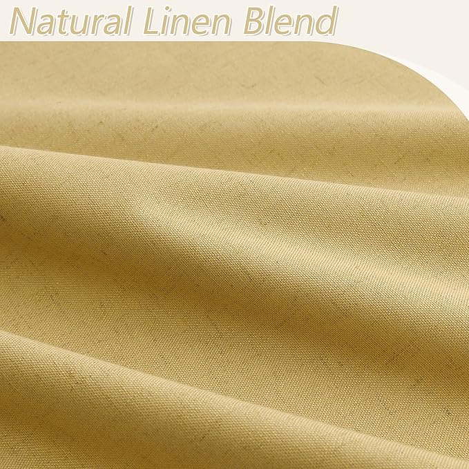 Gold 100% Blackout Linen Curtains 84 Inch Length 2 Panels Set for Living Room Bedroom Back Tab Thermal Insulated Black Out Drapes Room Darkening Farmhouse Style for Bedroom Window Curtains 52x84