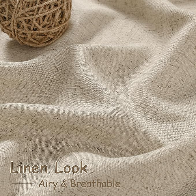 Nanspring Taupe Burlywood Linen Curtains 84 Inch Length for Living Room Rustic Farmhouse Light Filtering Semi Sheer Curtain Back Tab Privacy Burlap Drapes for Bedroom Office 52x84, 2 Panels