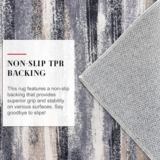 Lansny Modern Abstract Runner Rug 2.6x10, Grey Black Multi Washable Long Kitchen Runner Non-Slip Soft Hallway Rug Runner Thin Print Faux Wool Carpet for Entryway Bedroom Laundry Room Indoor Home Decor