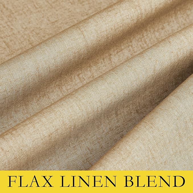 NICETOWN 100% Absolutely Blackout Linen Curtains with Thermal Insulated White Liner, Camel, W42 x L84, 2 Panels, Long Curtains 84 inch Length for Patio Door, Doorway, Office, Overnight Shiftworker