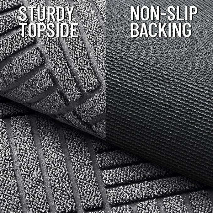 OLANLY Front Door Mat Outside Entrance 29.5x17, Absorbent, Heavy Duty Sturdy Natural Rubber Doormat Indoor Outdoor, Stain and Fade Resistant, Non-Slip Low Profile Floor Mat for Entryway, Grey Diamond