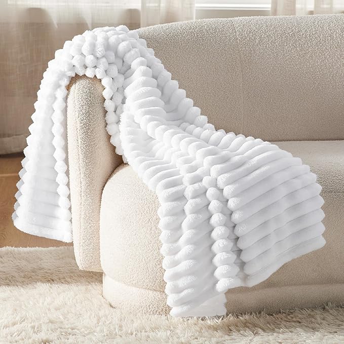 Bedsure GentleSoft Twin Fleece Blanket for Couch - Cozy Soft Blankets for Women, Cute Small Throws for Girls, Bright White, 60x80 Inches