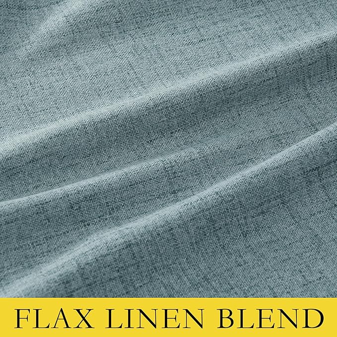 NICETOWN 100% Absolutely Blackout Linen Curtains with Thermal Insulated White Liner, Skylark Blue, 52 inches Wide, 84 inches Length Energy Saving Curtains for Living Room 2 Panels Set, Vertical Blinds