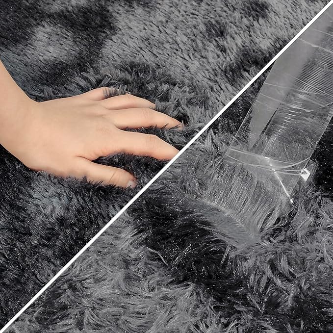 Tie-Dyed Runner Rug for Bedroom Black Grey 2x6ft Fluffy Area Rug Bedside Runner Rug for Kids Room Boys Teens Nursery Baby Living Room Dorm Home Decor Carpets