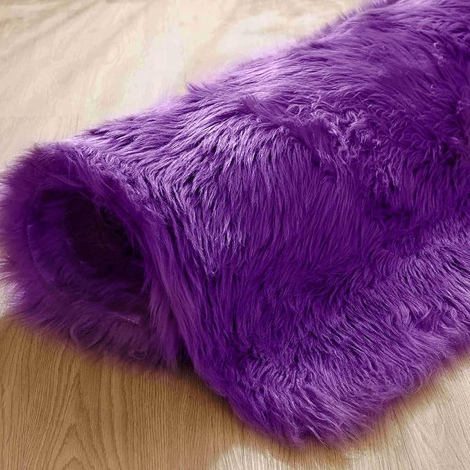 Goolela Purple Sheepskin Rug 4x6 Fluffy Fuzzy Furry Carpet for Bedroom Bedside Faux Fur Soft Shaggy Plush Rectangle