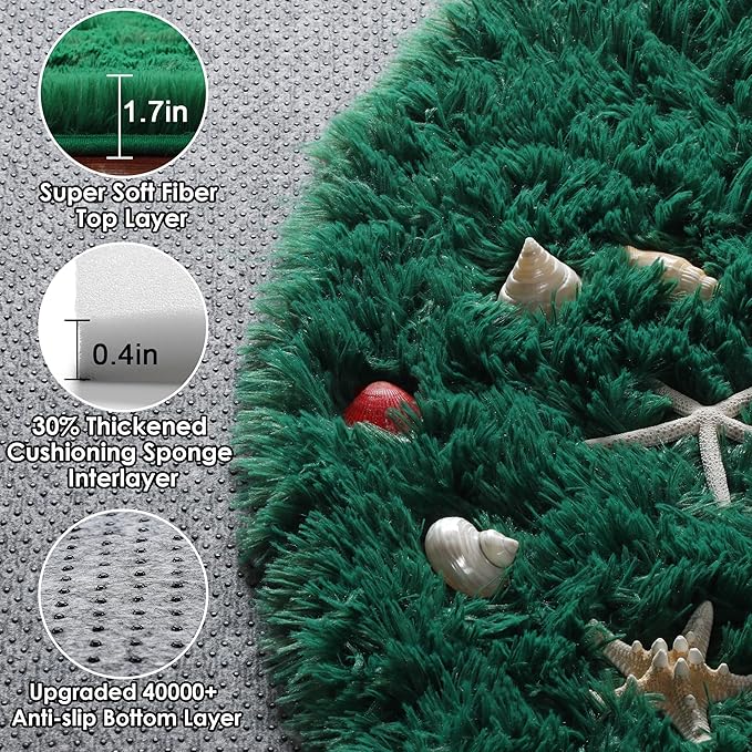 ONASAR Dark Green Round Area Rugs 6ft, Ultra Soft Bedroom Circle Rug for Kids Girls Teen Room, Furry Plush Shaggy Carpet Floor Mat for Baby Nursery Living Room Playroom Dorm Home Decor