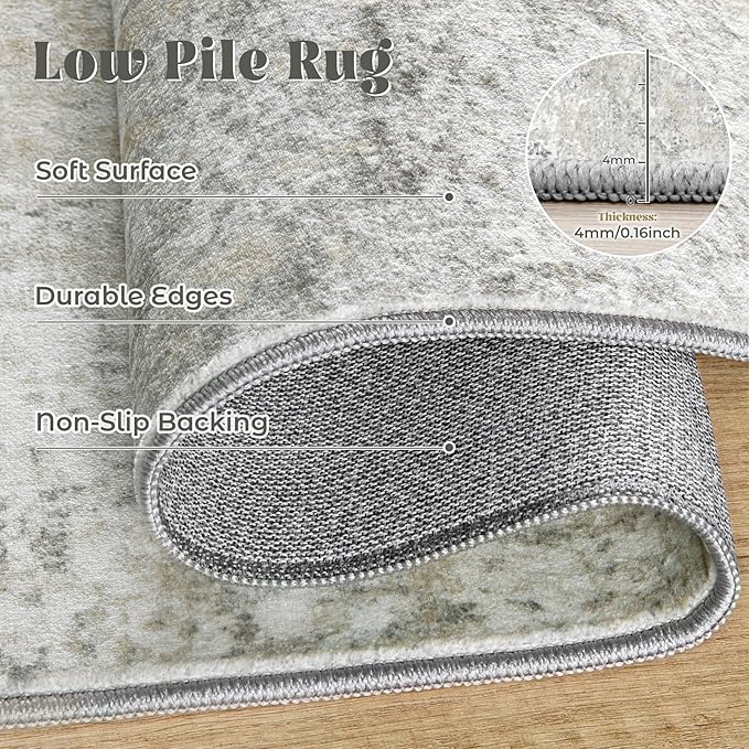 2x7 Runner Rug for Hallway, Washable Modern Abstract Runner Rugs Neutral Soft Non Slip Kids Rug Stain Resistant Indoor Runners for Entryway Bedroom Kitchen Laundry Room(BeigeGrey, 2'x7')