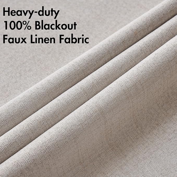 MIULEE 100% Blackout Linen Textured Curtains for Bedroom Solid Thermal Insulated Ivory Grommet Room Darkening Curtains & Drapes Luxury Decor for Living Room Nursery 42 x 63 Inch (2 Panels)