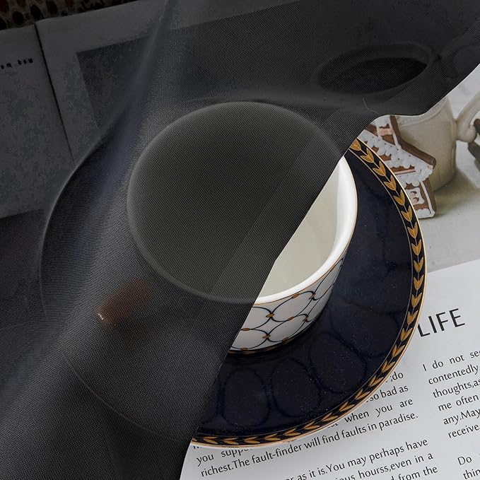 Aiyufeng 2 Pack: Basic Black Sheer Curtain Drapes for Living Room 84 Inch Length 2 Panels, Light Filtering Voile Drapes for Bedroom, Patio, Sliding Door, Each 59" W x 84" L, Black