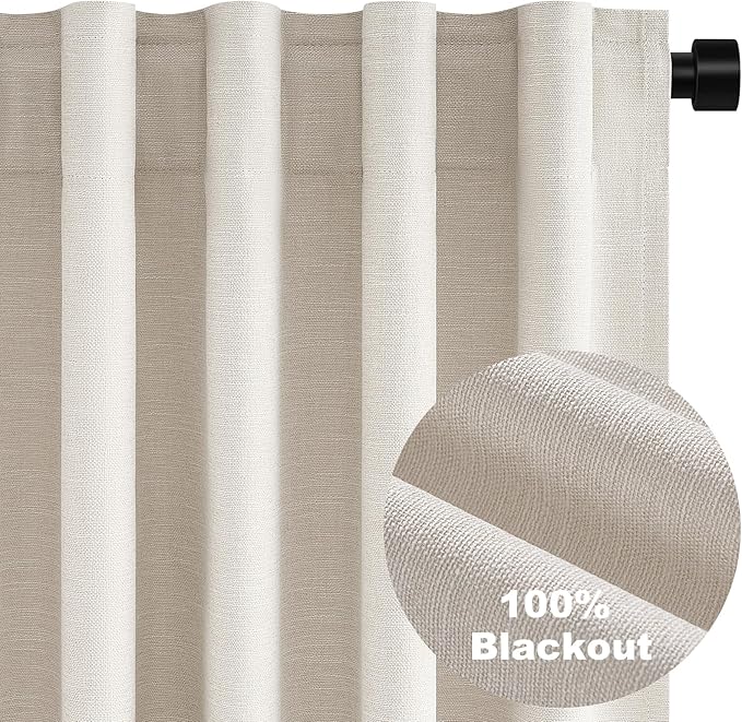 Topfinel Extra Wide 70 Inch Length Blackout Curtains 108 Inches Long 2 Panels Set for Sliding Glass Doors Modern Pleated Linen Blend Heavy Floor to Ceiling Large Window Drapes 70" W x 108" L