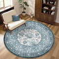 GarveeHome Misty Blue Botanical Grove 4ft Round Rug, Small Circle Vintage Cottagecore Soft Low-Pile Non-Slip Washable Rugs for Living Room Bedroom Nursery Kitchen Retro Carpet