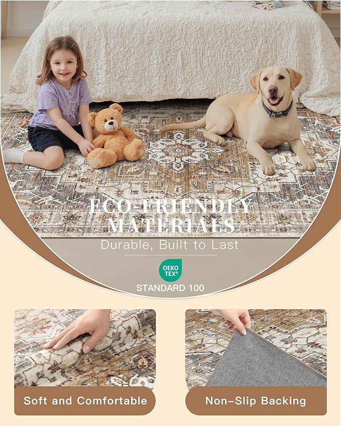 Madane Hallway Runner Rug 3x18 - Kitchen Rugs 18ft Washable Entryway Rug Vintage Kitchen Runners Non Slip Indoor Area Rug Farmhouse Carpet Runner for Bathroom Living Room Bedroom, Turmeric/Grey