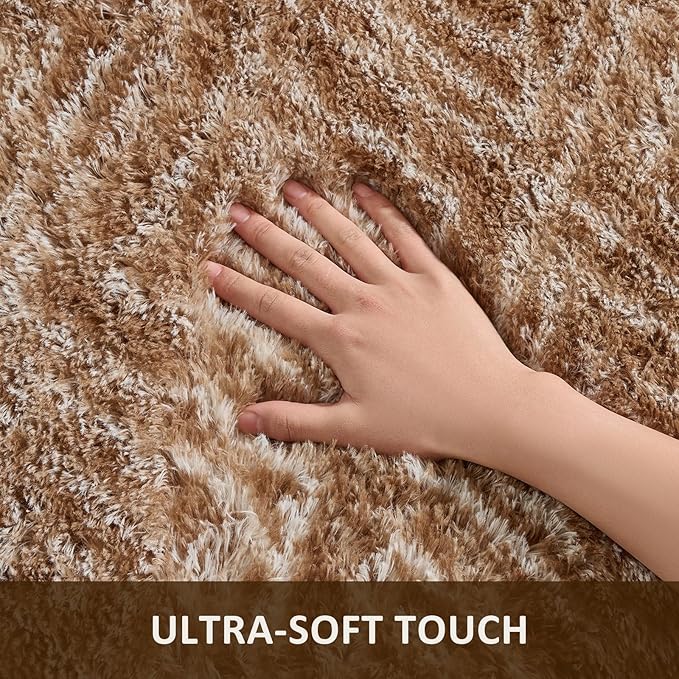 Ophanie Brown and White Diamond Striped Rugs for Living Room 8x10, Fluffy Shag Large Fuzzy Plush Soft Carpets, Shaggy Rugs for Bedroom, Carpet for Kids Boys Girls Dorm Nursery Home Decor Aesthetic
