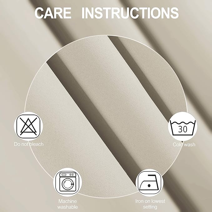 LEMOMO Light Beige Blackout Curtains 66 x 63 Inch Length/Set of 2 Curtain Panels/Thermal Insulated Room Darkening Blackout Curtains for Bedroom