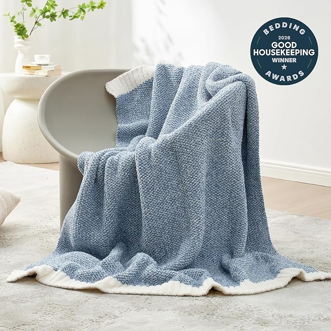 Snuggle Sac Heather Blue Throw Blanket for Couch, Oversized Throw XL Super Soft Warm Blankets Cozy Knit Fuzzy Lightweight Throws for Sofa, Bed, Camping, Picnic, Heather Blue, 50x70 inches