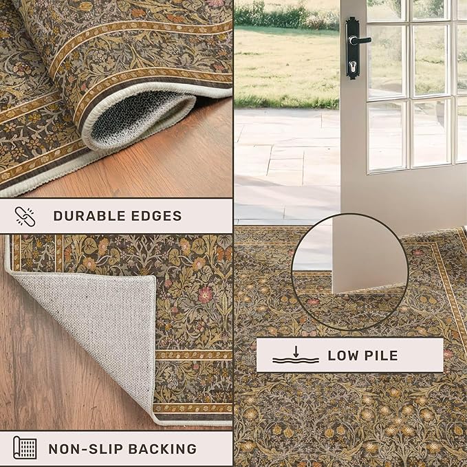 Hazo Haus Non Slip 2x5 Gold Brown Bathroom Runner Rug - Small Runner Rugs, Washable Kitchen Floor Mat, Bedroom, Laundry Room, Hallway Runner - Vintage Oriental Décor
