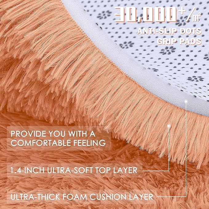 OLANLY 5x7 Machine Washable Large Area Rugs for Living Room, Bedroom, Soft Fluffy Shaggy Bedside Rug, Indoor Floor Carpet for Kids Girls and Boys, Dorms, Nursery, Home Decor Aesthetic, Muted Orange