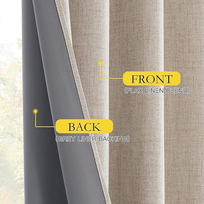 NICETOWN Full Blackout Oatmeal Linen Curtains 102" Length with Thermal Insulated Liners for Living Room, 2 Panels, 52 inches W, Farmhouse Style Keep Warm Large Window Draperies for Hall