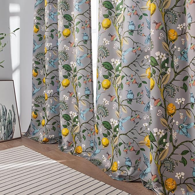 Topfinel Grey Curtains, Aesthetic Unique Rustic Thermal Insulated Noise Reducing Cottagecore Floral Flower Printed Modern Farmhouse Window Treatment 63 Inch Length 2 Panels Bedroom 52x63