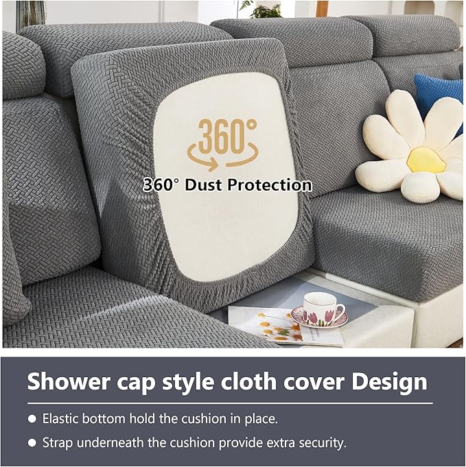Couch Cushion Covers for Sofa Couch Covers Wear-Resistant Universal Sofa Cover Washable Stretch for Sectional Slipcovers (Texture-Gray Blue,Back Cover M)