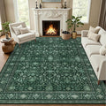 Area Rugs 9x12 Living Room Rug: Washable Rug Soft Vintage Distressed Floral Carpet Indoor Non-Slip Stain Resistant Large Carpets for Bedroom Dining Room Farmhouse Nursery Home Office Deep Green