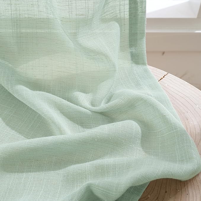 BGment Sage Green Linen Curtains 36 Inch Length for Kitchen Window - Small Drapes Light Filtering for Cafe Bathroom Decorative Lightweight Natural Rustic Rod Pocket, 2 Panels Set, 42 X 36 Inch