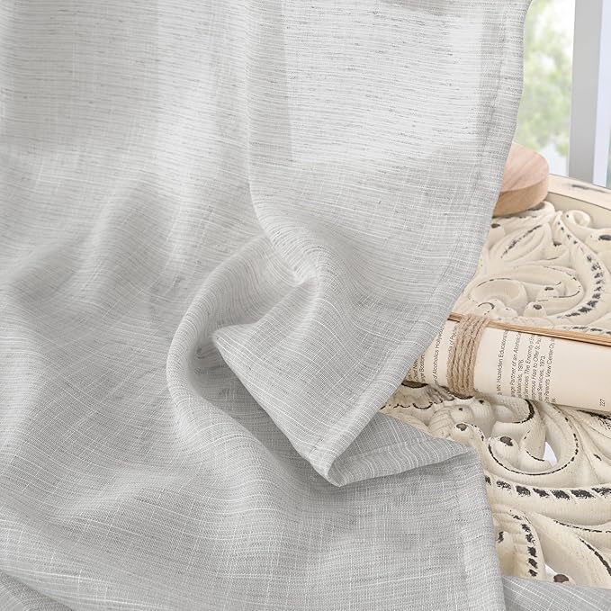 BGment Curtains 84 Inch Length 2 Panels Set for Living Room, Light Grey Linen Window Drapes Semi Sheer Lightweight Rustic Textured for Farmhouse Bedroom Light Filtering Rod Pocket, Each 42 Inch Wide