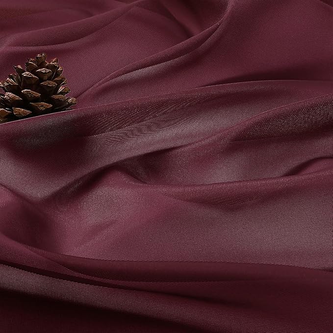 OVZME Burgundy Sheer Curtains 108 Inches Long 2 Panels Set, 59 Inch Extra Wide Lightweight Airy Burgundy Sheer Curtain for Living Room Bedroom, Filmy Voile Rod Pocket, 59Wx108L Inches