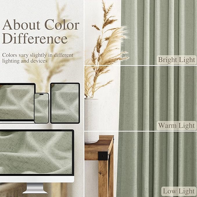Sage Green Linen Sheer Curtains 54 Inch Length 2 Panel Set Back Tab Rod Pocket Semi Sheer Light Filtering Short Curtain Soft Elegant Aesthetic Small Window Drapes for Bathroom 52x54 Inches Long