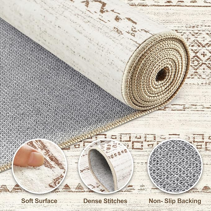 Nakagishi 12x15 Area Rugs Living Room: Washable Boho Large Neutral Modern Soft Farmhouse Rug Stain Resistant Indoor Non-Slip Accent Carpet for Bedroom Nursery Kids Playroom Office Dining Room- Brown