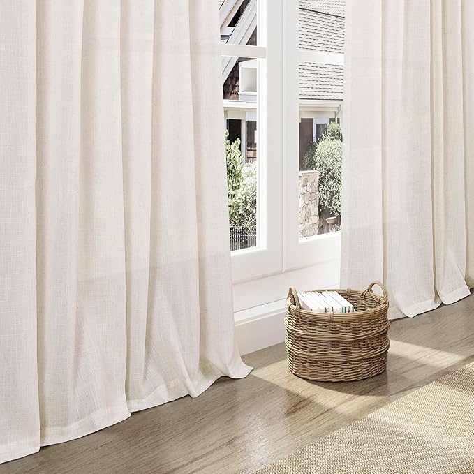 Nanspring Modern Linen Curtains for Living Room 72 Inches Long Light Filtering Semi Sheer Curtain Back Tab Neutral Luxury Modern Farmhouse Decor Linen Blend Drapes for Bedroom 52x72, 2 Panels