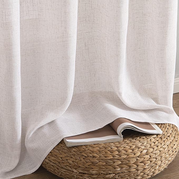MIULEE White Linen Curtains 120 Inches Long for Bedroom Living Room, Soft Thick Linen Textured Extra Long Window Drapes Semi Sheer Light Filtering Rod Pocket Back Tab Burlap Look, 2 Panels 10 Ft