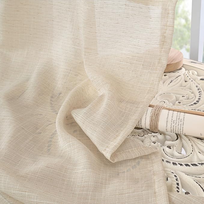 BGment Natural Linen Curtains 45 Inch Length for Short Windows, Drapes Light Filtering for Farmhouse Bathroom Cafe Decor Rustic Lightweight Rod Pocket, 2 Panels Set, 42 Inch Wide Each Panel
