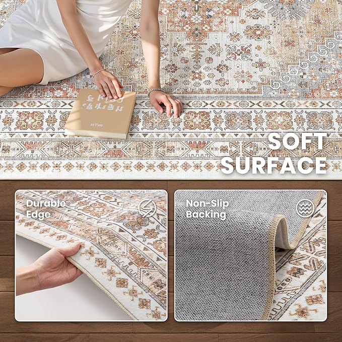 zesthome 10x12 Area Rugs,Stain Resistant Washable Rug,Ultra-Thin Rugs for Living Room,Bedroom,Non-Slip Backing Home Decor Large Area Rug (Orange,10'x12')