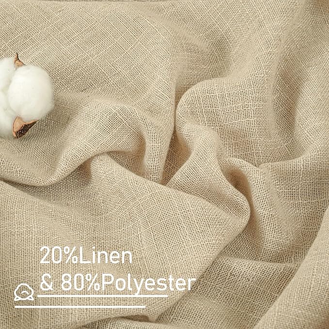 LAMIT Small Cafe Linen Curtains 36 Inches Long, Semi Sheer Light Filtering Panels Back Tab and Rod Pocket Small Cafe Drapes for Basement/Window/Loft Room, Linen, 2 Panels, 34 x 36 Inch
