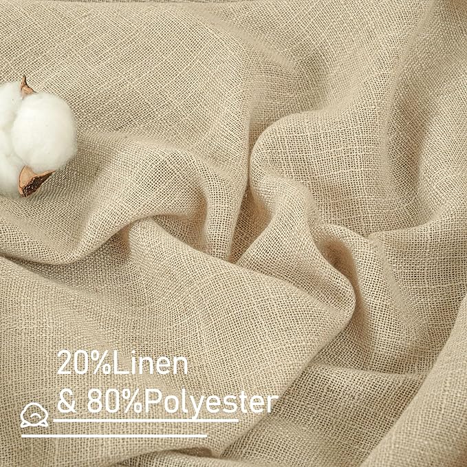LAMIT Natural Linen Curtains 95 Inch for Living Room, Back Tab and Rod Pocket Linen Textured Semi Sheer Curtains Light Filtering Drapes for Bedroom/French Door, Set of 2, 52 x 95 Inch, Linen