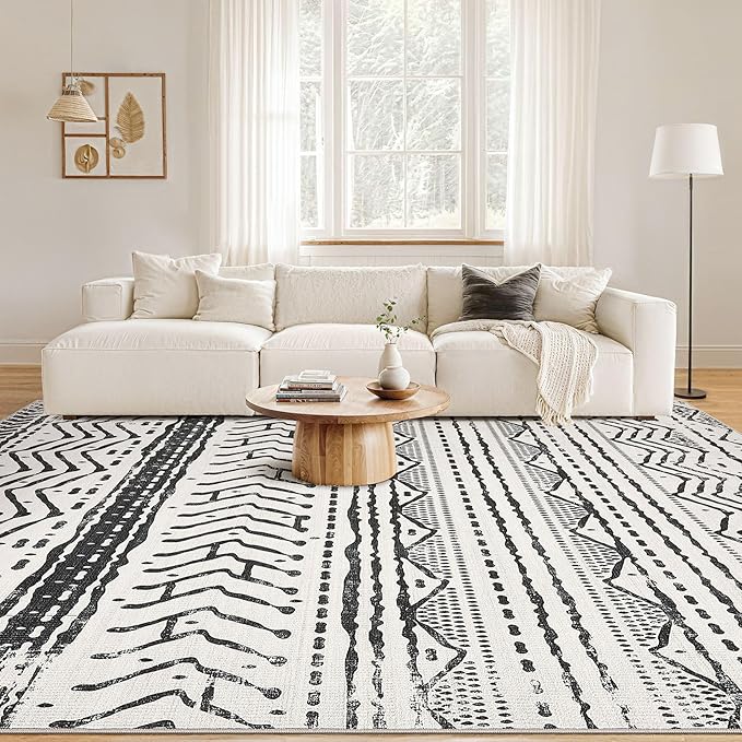 Nakagishi Black Rug Living Room 5X7: Washable Boho Large Neutral Soft Rug Modern Stain Resistant Moroccan Indoor Non-Slip Carpet for Bedroom Kids Playroom Office Dining Room Classroom Dorm
