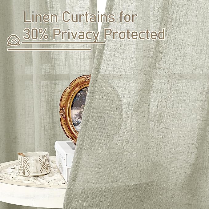 LAMIT Sage Grey Linen Curtains 24 Inch Length for Cafe, Semi Sheer Light Filtering Panels Back Tab and Rod Pocket Small Window Drapes for Basement, 2 Panels, 34 x 24 Inch