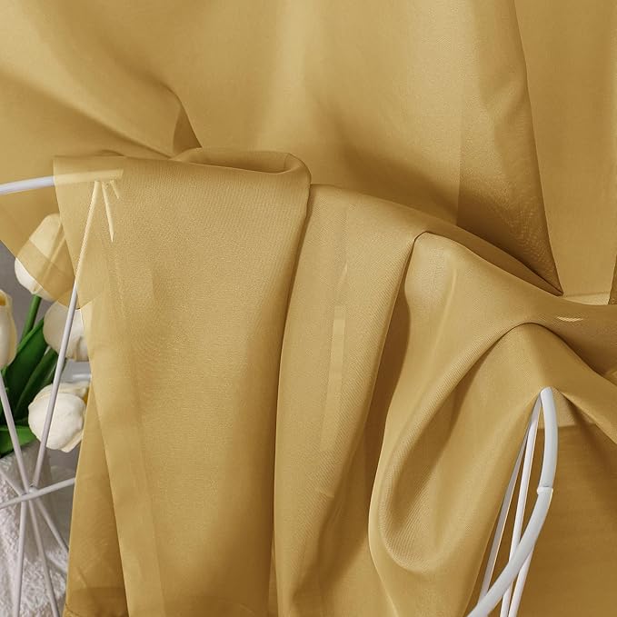 Chyhomenyc Sheer Valances for Windows 2 Pack, Small Window Curtains for Living Room Bathroom Cafe Laundry Basement, Modern Top Dual Rod Pocket Voile Curtain, 42W x 18L inches, Gold