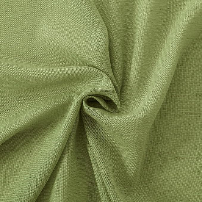 BGment 45 Inch Length Green Linen Curtains for Kitchen Window - Short Drapes Semi Sheer Textured Light Filtering with Rod Pocket for Cafe Front Door Window, 2 Panels Set, 30 X 45 Inch