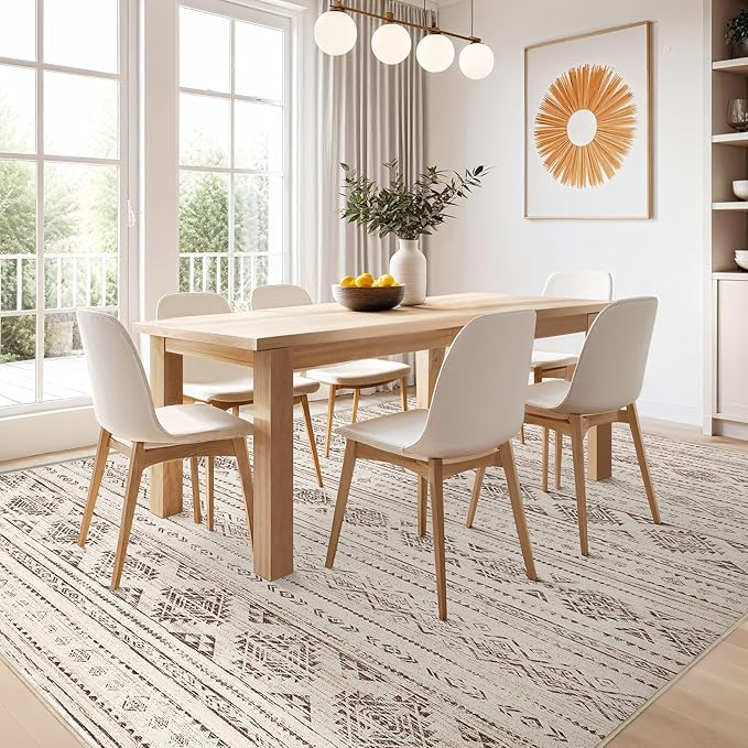 Nakagishi Area Rug Living Room Rugs: 5x7 Washable Boho Large Neutral Farmhouse Soft Moroccan Stain Resistant Indoor Carpet for Bedroom Nursery Kids Office Dining Room Home House Decor - Dark Brown
