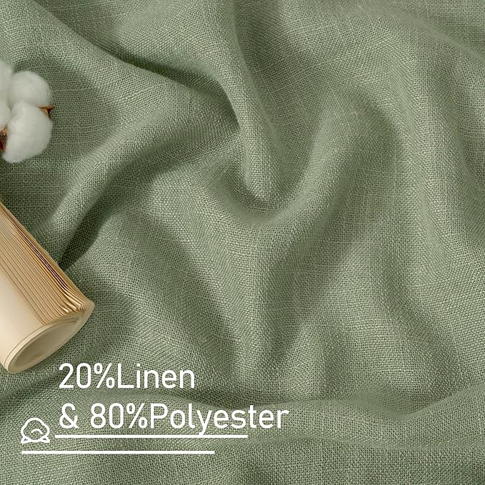LAMIT Sage Green Light Filtering Linen Curtains 68 inches Long for Bedroom, Faux Linen Textured Semi Sheer Back Tab and Rod Pocket Boho Modern Drapes for Living Room/Farmhouse, 2 Panels, 52 x 68 Inch