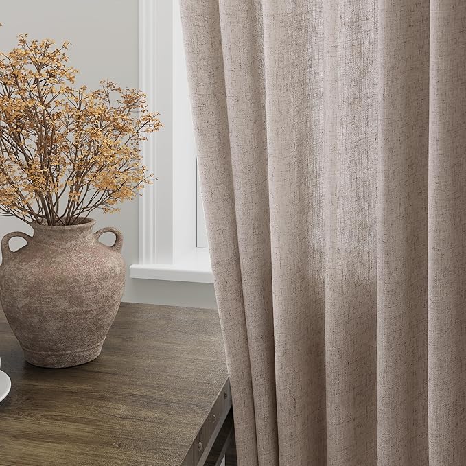 Brownish Grey Linen Curtains 84 Inches Long for Bedroom Back Tab Light Filtering Privacy Semi Sheer Curtains Modern Farmhouse Decor Cotton Textured Curtain for Living Room 2 Panels Set 52x84 Inch