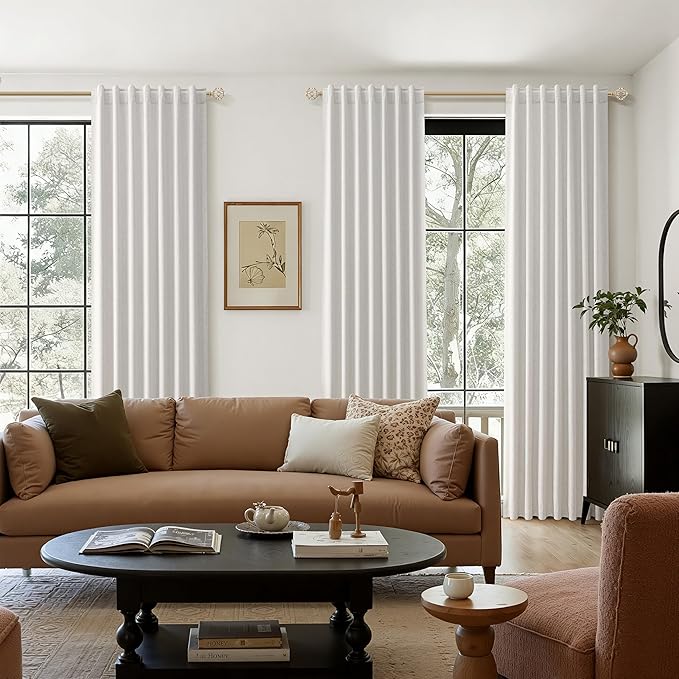 Guken Natural Linen 100% Blackout Curtains 96 Inches Long Floor to Ceiling Drapes for Living Room, Rustic Farmhouse Room Darkening Winter Thermal Insulated Black Out Sliding Barn Door Curtain, 52x96