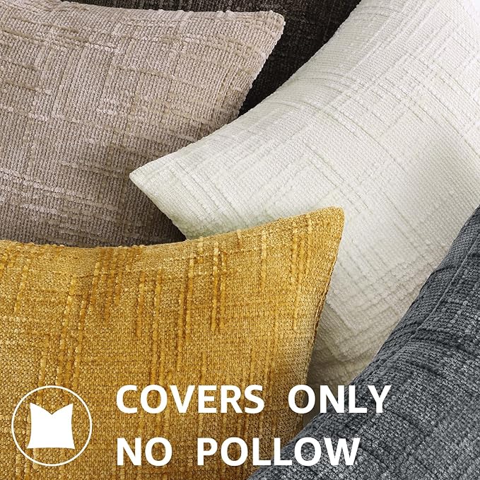 decorUhome Oatmeal Chenille Throw Pillow Covers 18x18 Set of 2 Textured Soft Cozy Slubby Couch Pillow Covers Modern Farmhouse Boho Decorative Pillow Cases for Bed Sofa Living Room